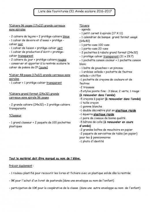 Liste De Fourniture Scolaire Pour Ce1 Ecole Carlhian Rippert - Liste des fournitures CE1